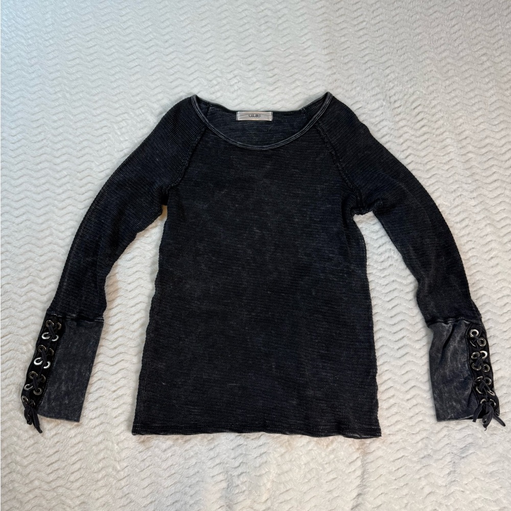 Able Charcoal Ribbed Knit Top